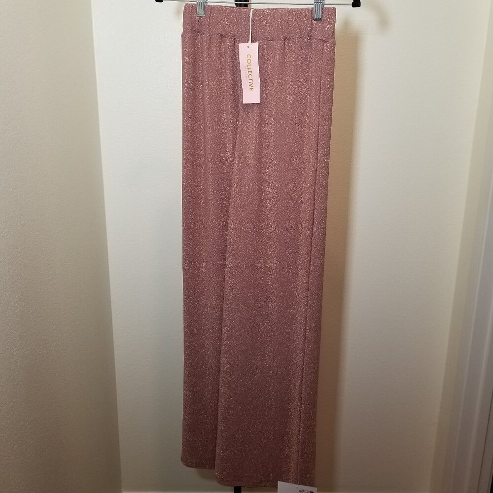 Collective Womens Rose Gold Size 4 Glitter Wide Leg Palazzo Pant Party Disco NWT
